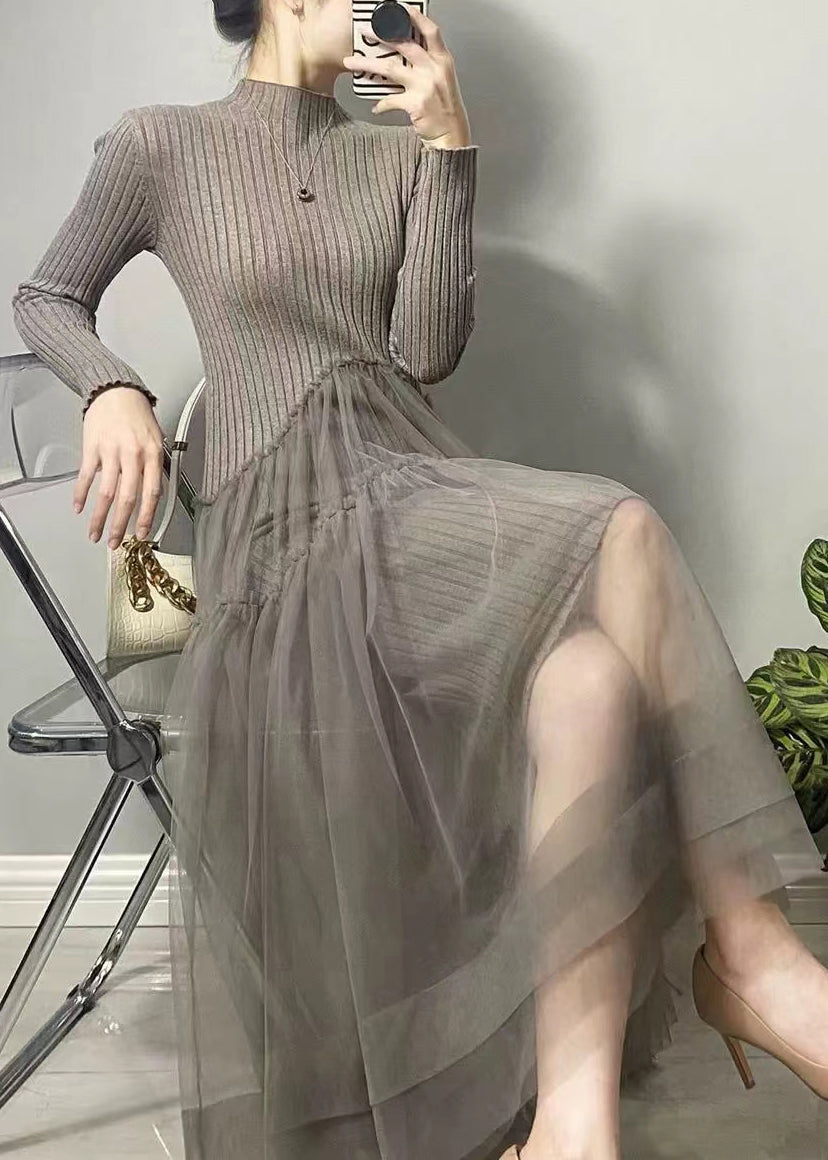 美しい黒のアシンメトリーチュールパッチワークロングドレス（秋向け）