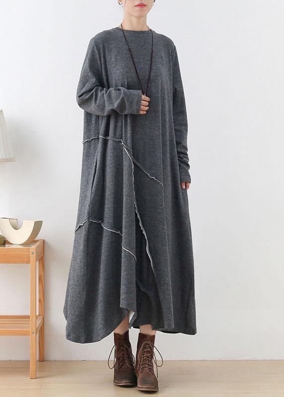 ハンドメイド グレーニー ルーズ アシンメトリー 長袖 ホリデードレス
