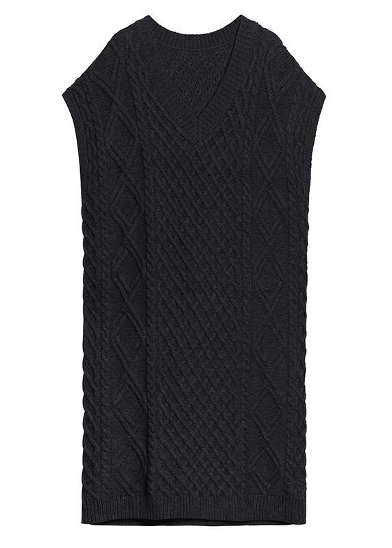 ヴィンテージ風 Vネック ノースリーブ セータードレス