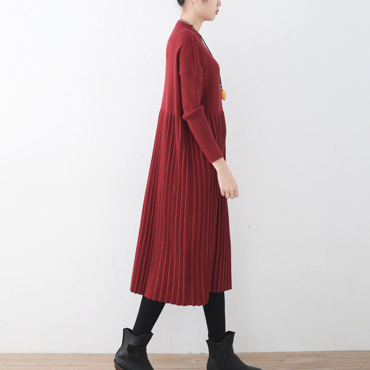 レディース レッド ロングセーター